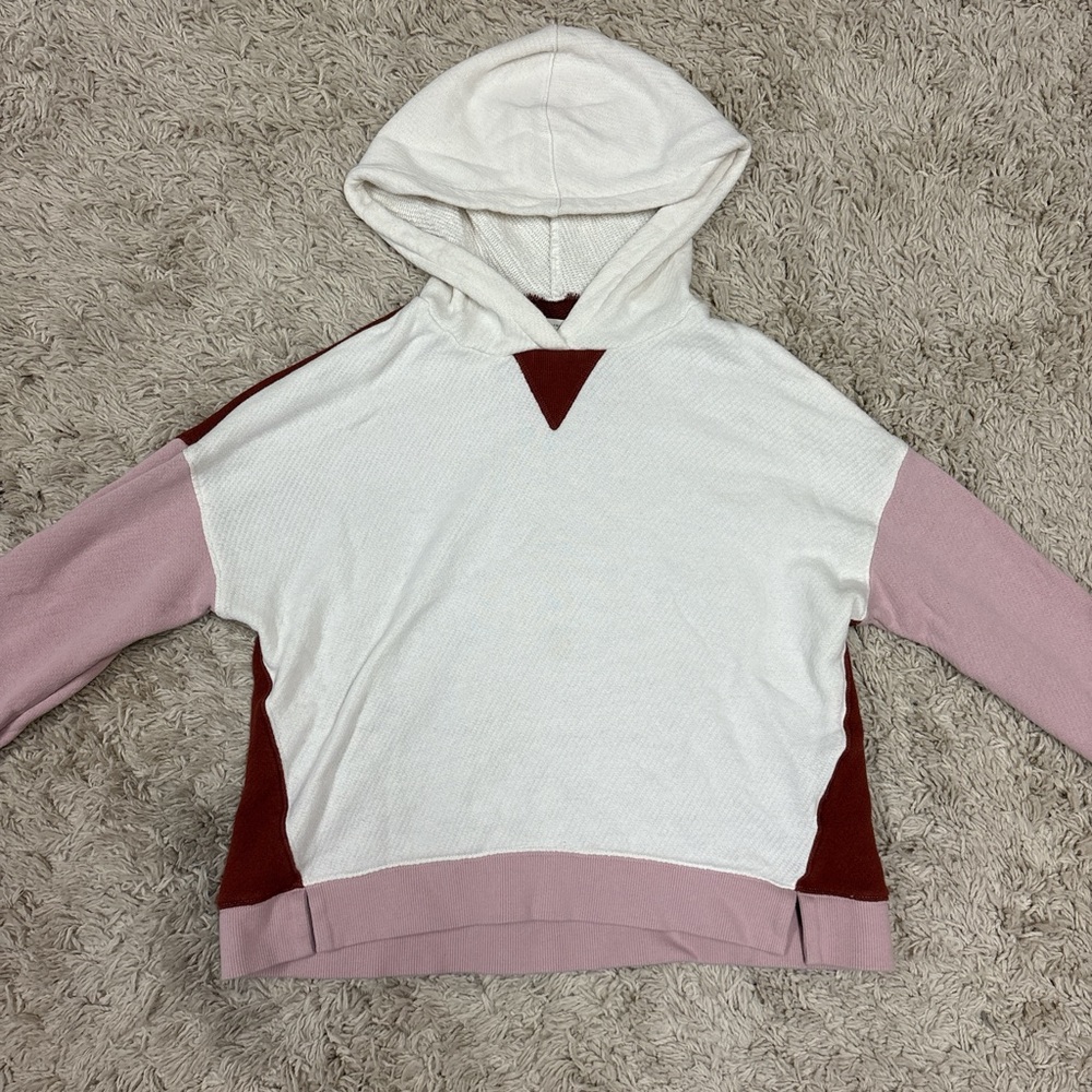Madewell White, Pink, and Maroon Colorblock Hoodie